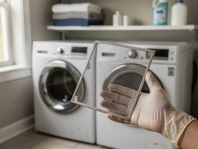 Swansea Dryer Vent Cleaning specialist performing detailed lint trap cleaning service in Swansea