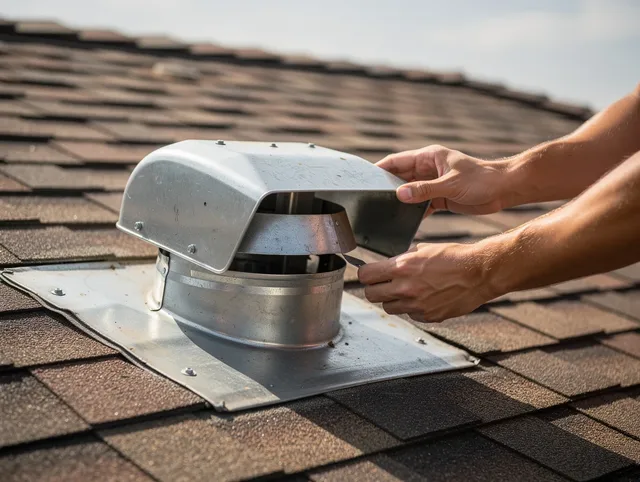 Swansea Dryer Vent Cleaning certified technician safely cleaning a roof-mounted dryer vent in Swansea