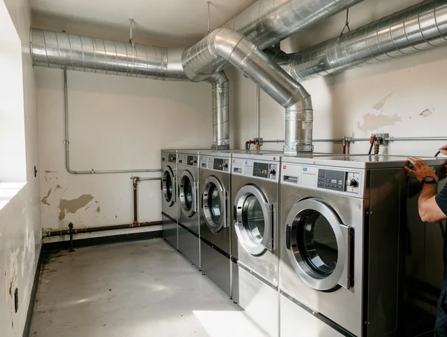 Swansea Dryer Vent Cleaning team performing large-scale commercial dryer vent cleaning in Swansea