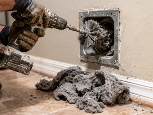 Certified Swansea Dryer Vent Cleaning technician performing dryer vent cleaning in Swansea