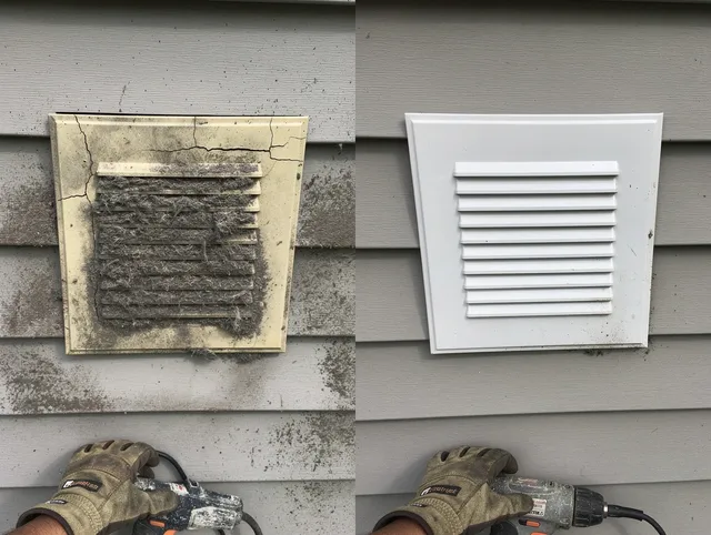 Swansea Dryer Vent Cleaning technician installing high-quality dryer vent cover at a residential property in Swansea